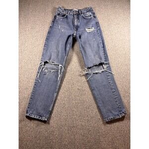 Zara Straight Leg Mid Rise Dark Wash Distressed Woman's Jeans Size 2